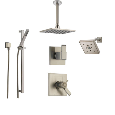 Delta Arzo Stainless Steel Shower System with Thermostatic Shower Handle, 6-setting Diverter, Modern Square Ceiling Mount Showerhead, Handheld Shower, and Wall Mount Showerhead SS17T8691SS