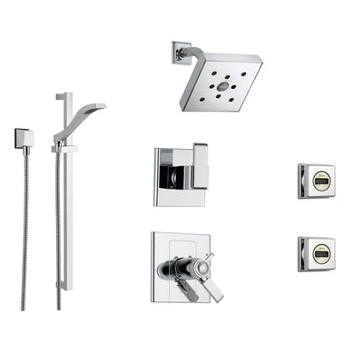 Delta Arzo Chrome Shower System with Thermostatic Shower Handle, 6-setting Diverter, Modern Square Showerhead, Handheld Shower, and 2 Body Sprays SS17T8694