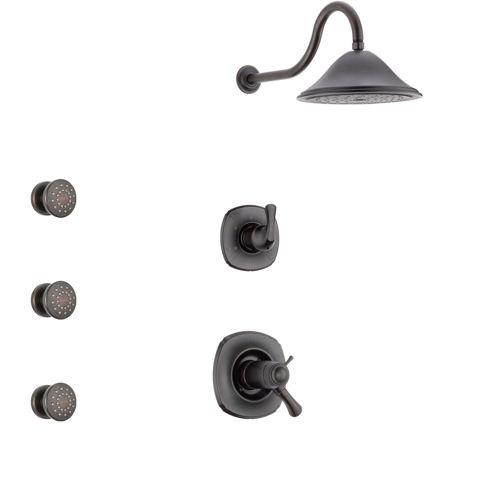 Delta Addison Venetian Bronze Shower System with Dual Thermostatic Control Handle, 3-Setting Diverter, Showerhead, and 3 Body Sprays SS17T921RB2