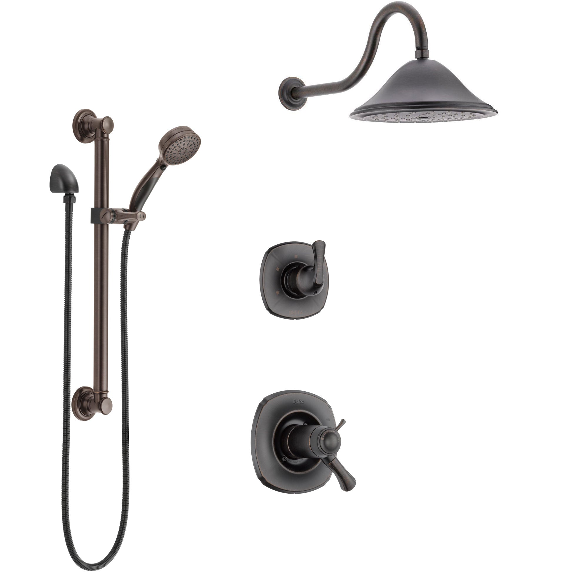 Delta Addison Venetian Bronze Shower System with Dual Thermostatic Control Handle, Diverter, Showerhead, and Hand Shower with Grab Bar SS17T921RB3