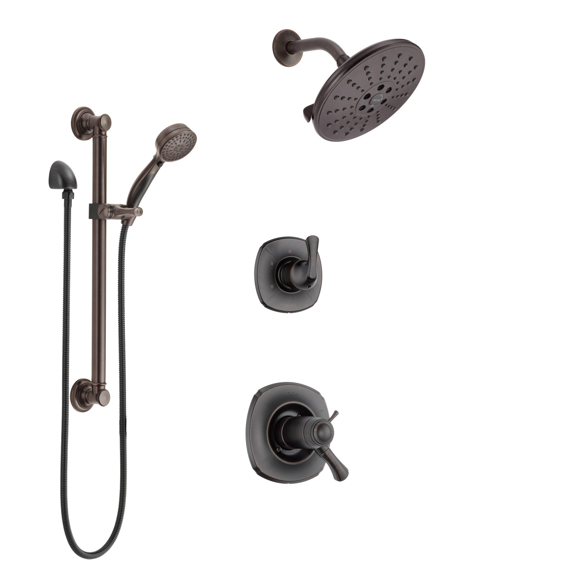Delta Addison Venetian Bronze Shower System with Dual Thermostatic Control Handle, Diverter, Showerhead, and Hand Shower with Grab Bar SS17T921RB4