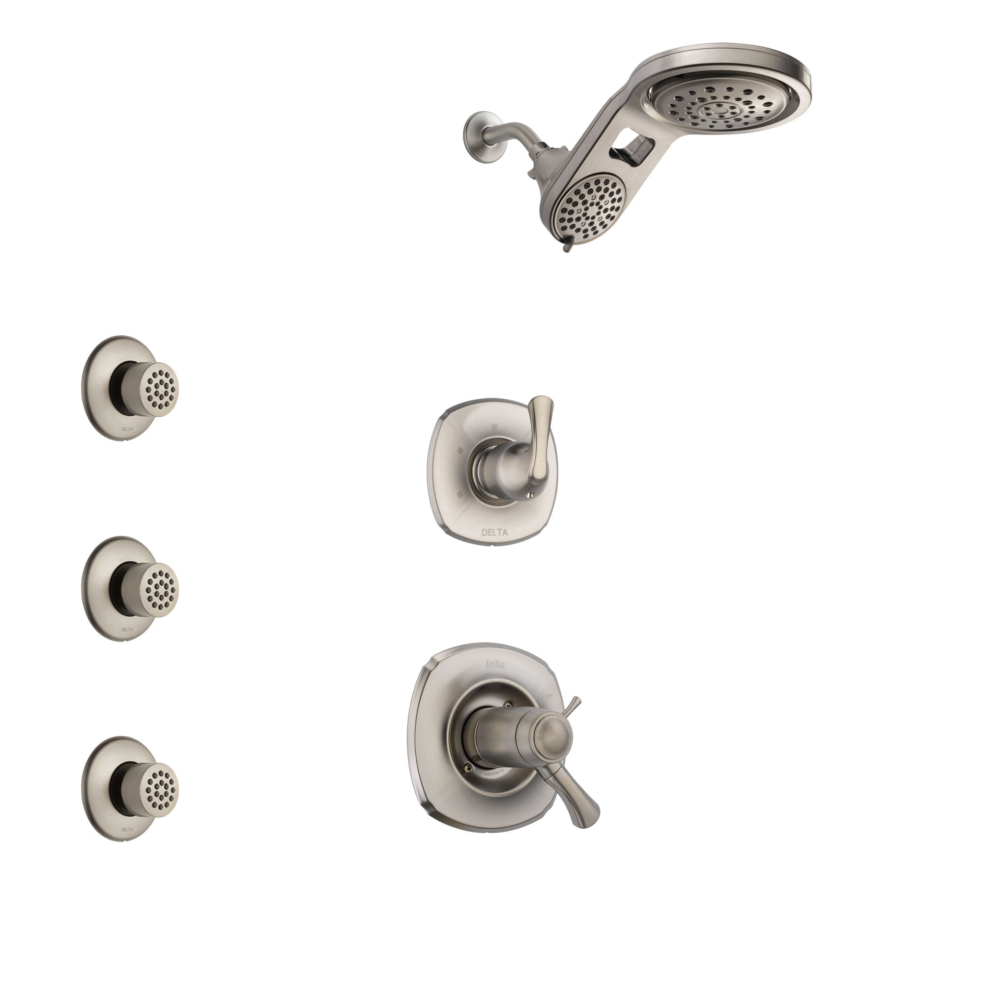 Delta Addison Dual Thermostatic Control Handle Stainless Steel Finish Shower System, Diverter, Dual Showerhead, and 3 Body Sprays SS17T921SS4