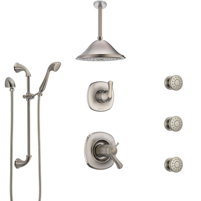 Delta Addison Dual Thermostatic Control Stainless Steel Finish Shower System, Diverter, Ceiling Showerhead, 3 Body Sprays, and Hand Shower SS17T922SS1