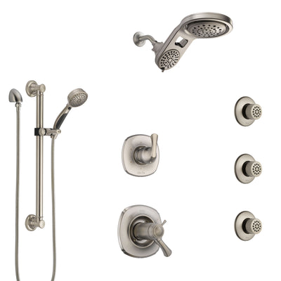 Delta Addison Dual Thermostatic Control Stainless Steel Finish Shower System, Diverter, Dual Showerhead, 3 Body Jets, Grab Bar Hand Spray SS17T922SS6