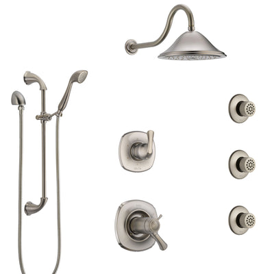 Delta Addison Dual Thermostatic Control Stainless Steel Finish Shower System, Diverter, Showerhead, 3 Body Sprays, and Hand Shower SS17T922SS7