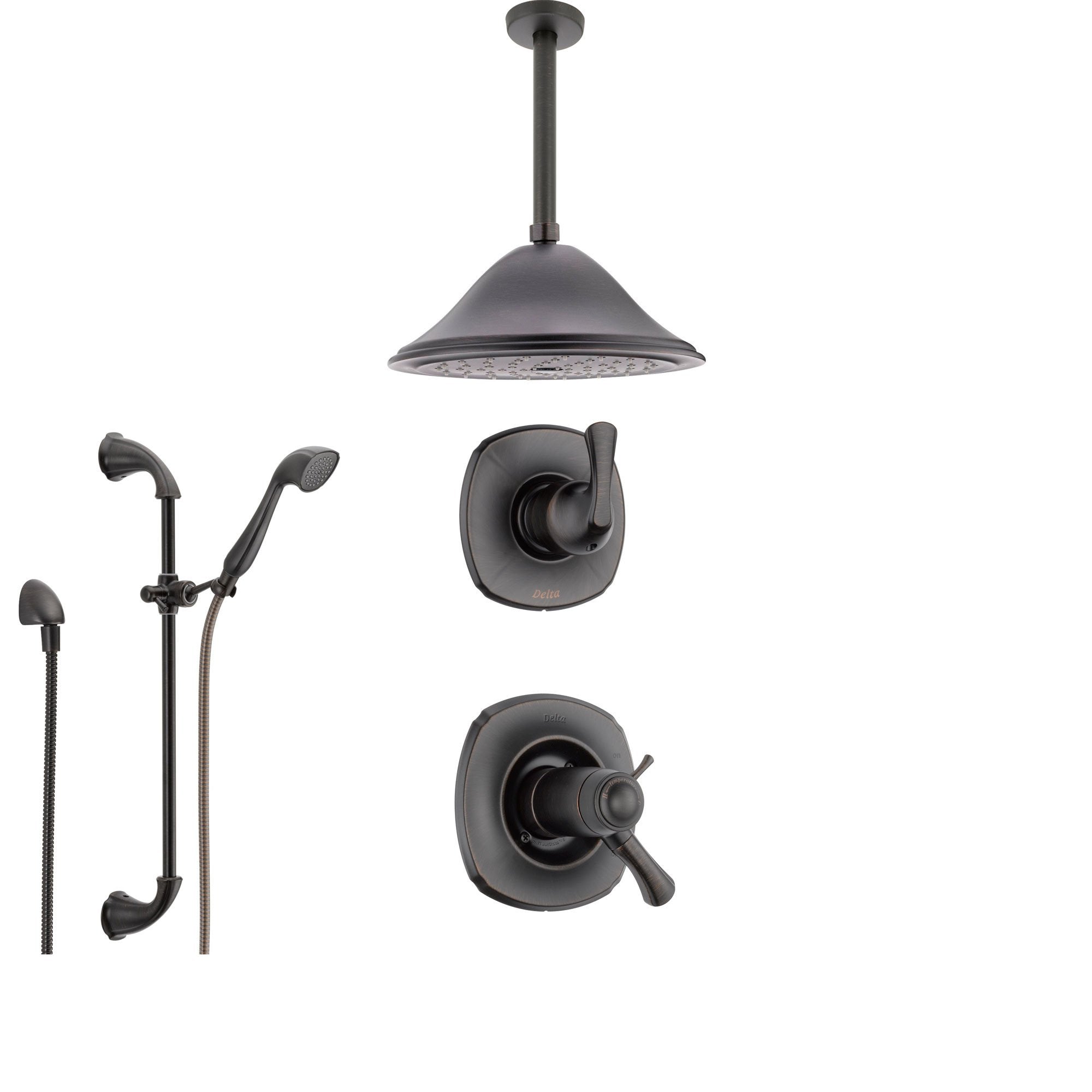 Delta Addison Venetian Bronze Shower System with Thermostatic Shower Handle, 3-setting Diverter, Large Ceiling Mount Rain Showerhead, and Handheld Shower SS17T9281RB