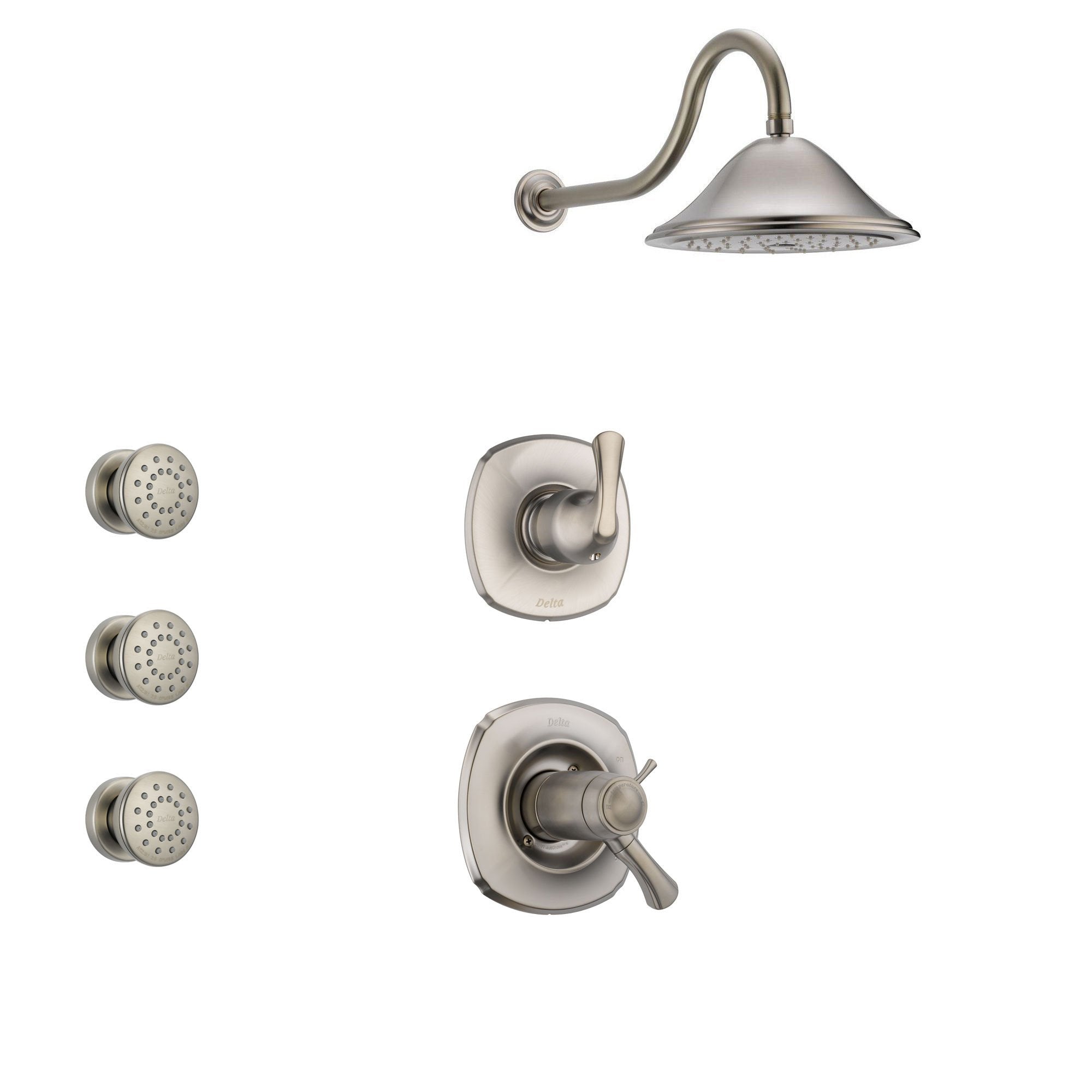 Delta Addison Stainless Steel Shower System with Thermostatic Shower Handle, 3-setting Diverter, Large Rain Showerhead, and 3 Body Sprays SS17T9282SS