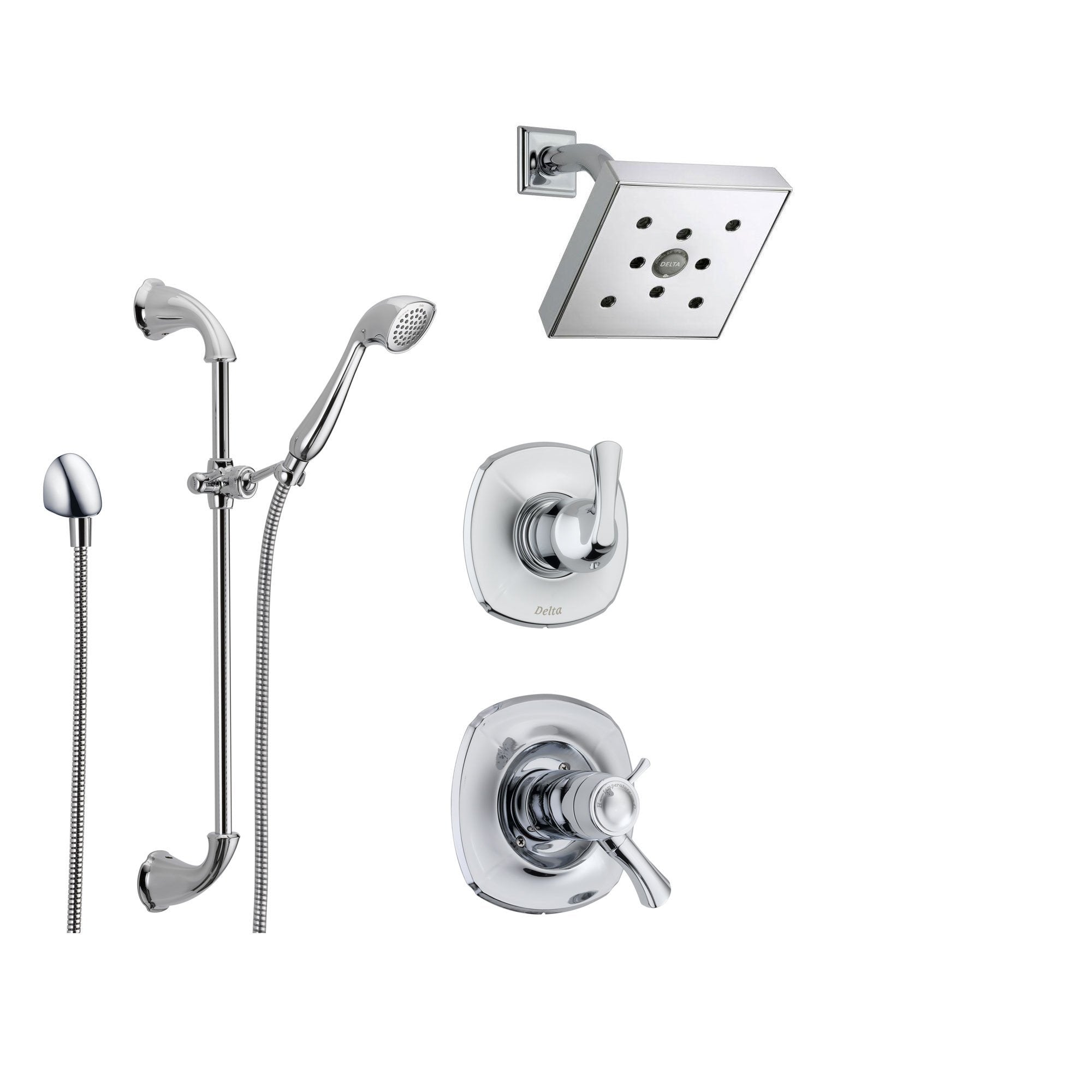 Delta Addison Chrome Shower System with Thermostatic Shower Handle, 3-setting Diverter, Modern Square Showerhead, and Handheld Shower SS17T9284