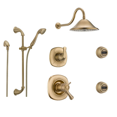 Delta Addison Champagne Bronze Shower System with Thermostatic Shower Handle, 6-setting Diverter, Large Rain Showerhead, Hand Shower, and 2 Body Sprays SS17T9293CZ