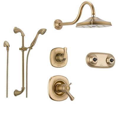 Delta Addison Champagne Bronze Shower System with Thermostatic Shower Handle, 6-setting Diverter, Showerhead, Handheld Shower, and Dual Body Spray Shower Plate SS17T9295CZ