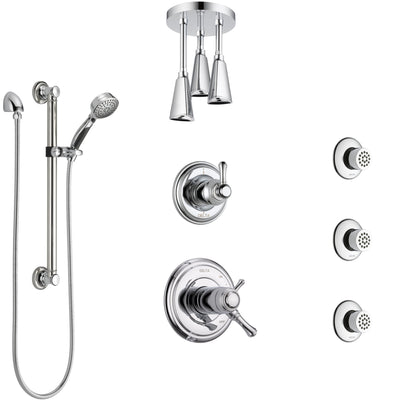 Delta Cassidy Chrome Shower System with Dual Thermostatic Control, Diverter, Ceiling Showerhead, 3 Body Sprays, and Grab Bar Hand Shower SS17T9713