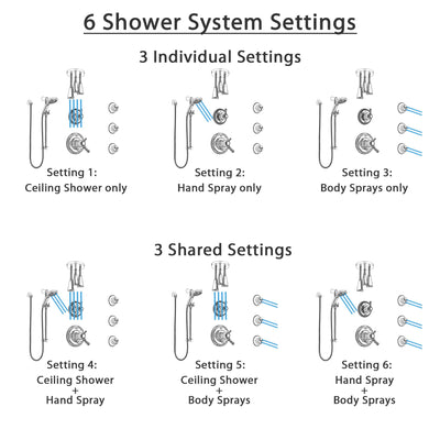 Delta Cassidy Chrome Shower System with Dual Thermostatic Control, Diverter, Ceiling Mount Showerhead, 3 Body Sprays, and Temp2O Hand Shower SS17T9714
