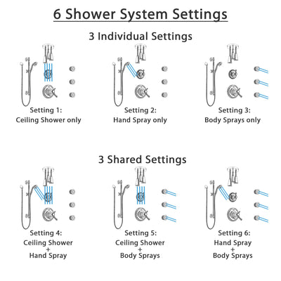 Delta Cassidy Polished Nickel Shower System with Dual Thermostatic Control, Diverter, Ceiling Showerhead, 3 Body Sprays, and Hand Shower SS17T971PN4