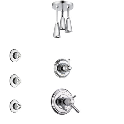 Delta Cassidy Chrome Finish Shower System with Dual Thermostatic Control Handle, Diverter, Ceiling Mount Showerhead, and 3 Body Sprays SS17T9726