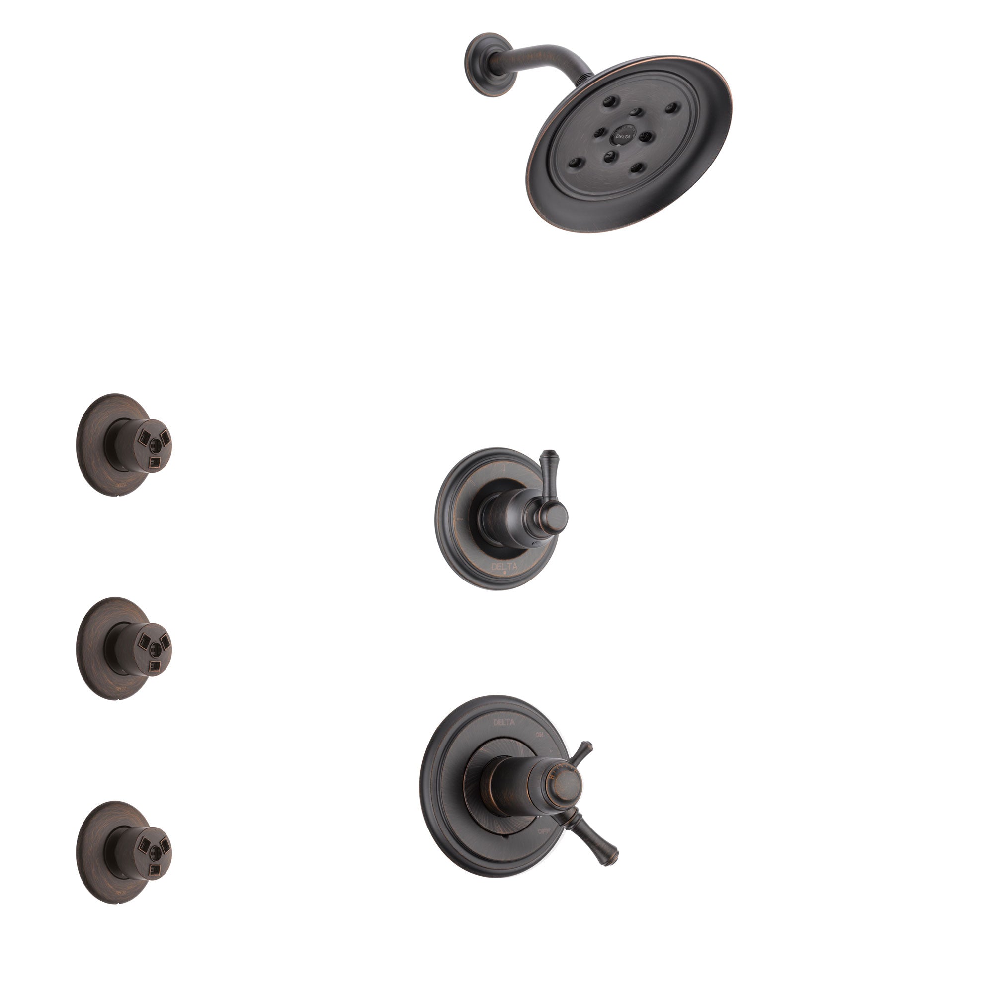 Delta Cassidy Venetian Bronze Shower System with Dual Thermostatic Control Handle, 3-Setting Diverter, Showerhead, and 3 Body Sprays SS17T972RB6