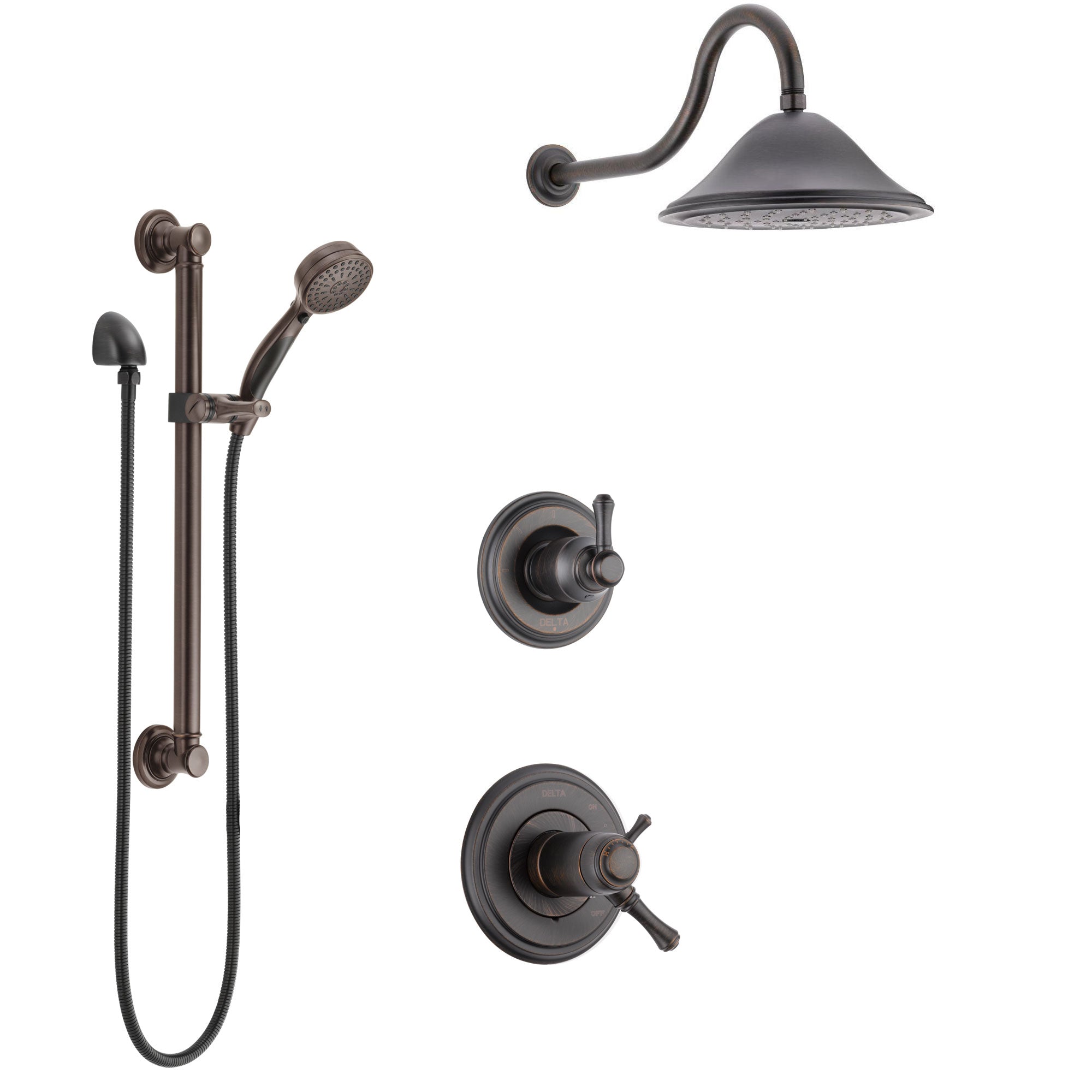Delta Cassidy Venetian Bronze Shower System with Dual Thermostatic Control Handle, Diverter, Showerhead, and Hand Shower with Grab Bar SS17T972RB8