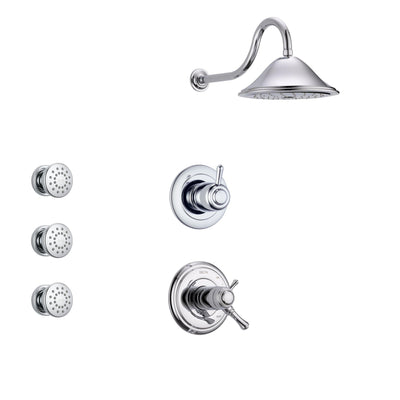 Delta Cassidy Chrome Shower System with Thermostatic Shower Handle, 3-setting Diverter, Large Rain Shower Head, and 3 Body Sprays SS17T9781