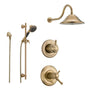 Delta Cassidy Champagne Bronze Shower System with Thermostatic Shower Handle, 3-setting Diverter, Large Rain Shower Head, and Handheld Spray SS17T9782CZ
