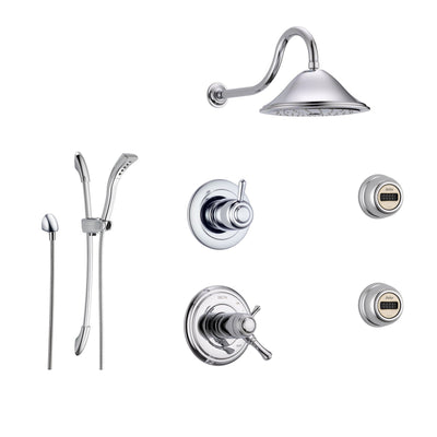 Delta Cassidy Chrome Shower System with Thermostatic Shower Handle, 6-setting Diverter, Large Rain Showerhead, Handheld Shower, and 2 Body Sprays SS17T9791