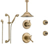 Delta Cassidy Champagne Bronze Shower System with Thermostatic Shower Handle, 6-setting Diverter, Ceiling Mount Large Rain Showerhead, Handheld Spray, and 2 Body Sprays SS17T9795CZ