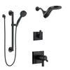 Delta Pivotal Matte Black Finish Thermostatic Shower System with Dual Showerhead HydroRain Fixture and Hand Shower with Grab Bar SS17T993BL12