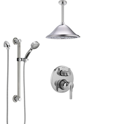 Delta Trinsic Chrome Finish Shower System with Control Handle, Integrated Diverter, Ceiling Mount Showerhead, and Hand Shower with Grab Bar SS248591