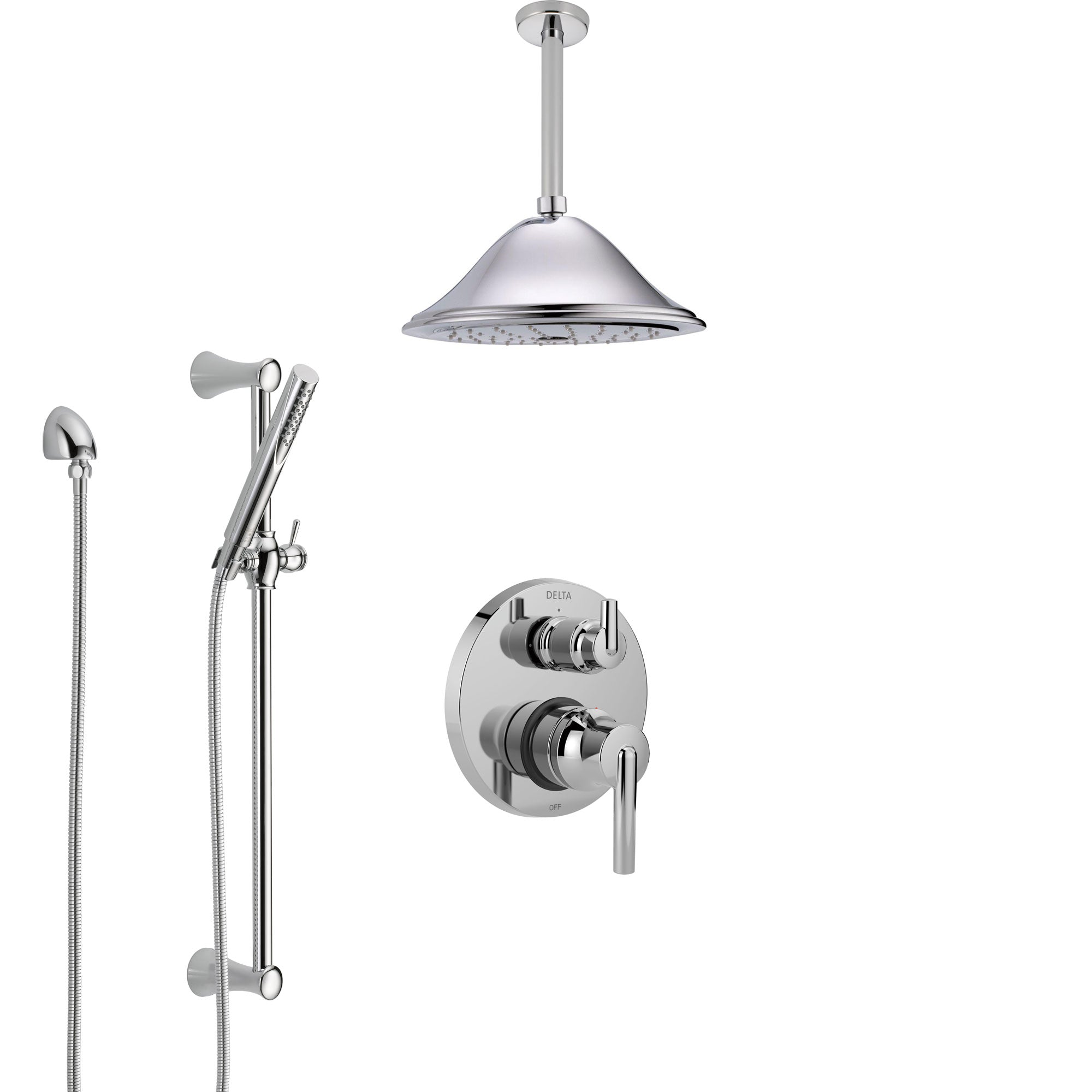 Delta Trinsic Chrome Finish Shower System with Control Handle, Integrated Diverter, Ceiling Mount Showerhead, and Hand Shower with Slidebar SS248592