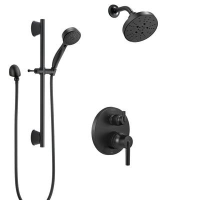 Delta Trinsic Matte Black Finish Integrated Diverter Shower System with Multi-Setting Wall Mount Showerhead and Hand Sprayer with Slide Bar SS24859BL6