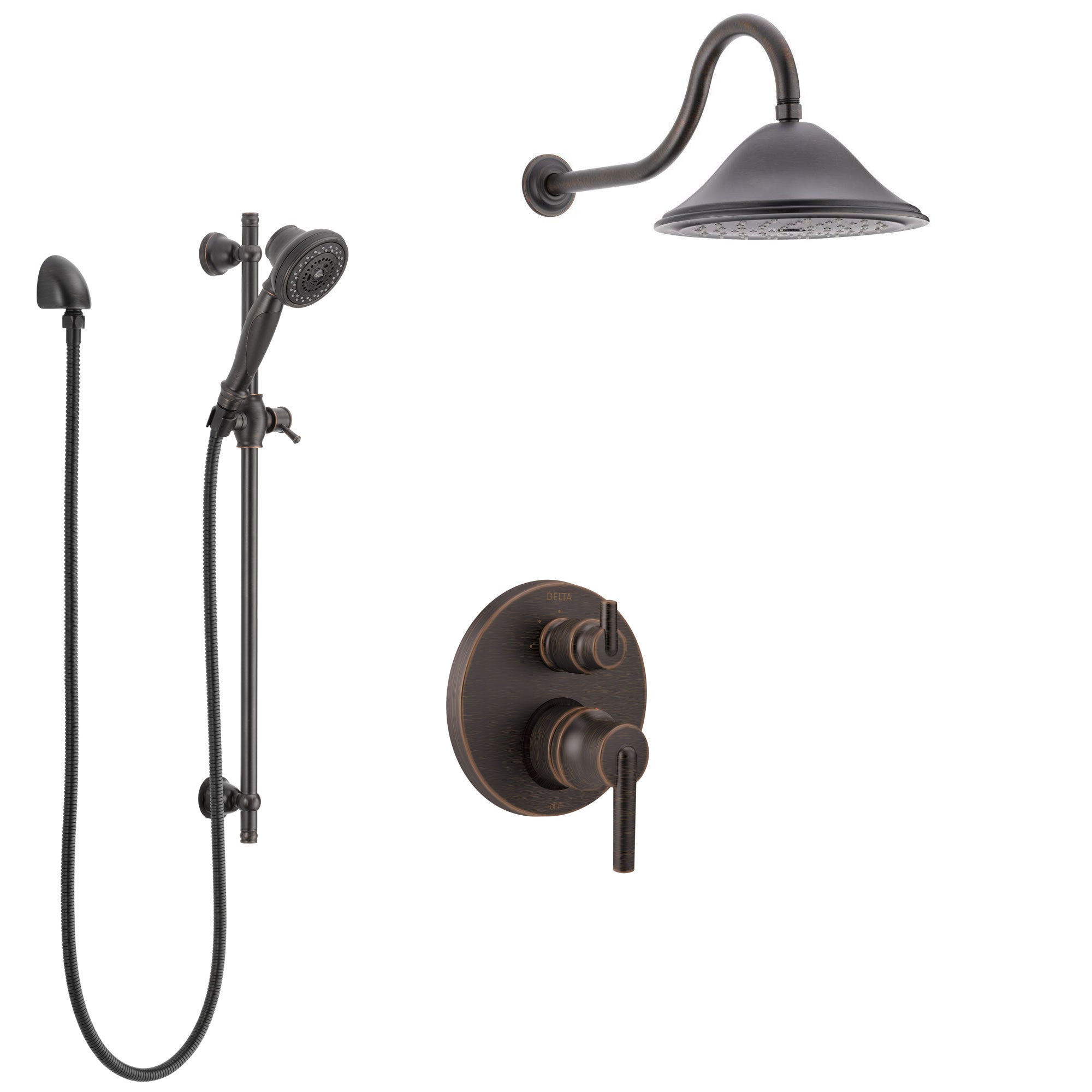 Delta Trinsic Venetian Bronze Shower System with Control Handle, Integrated 3-Setting Diverter, Showerhead, and Hand Shower with Slidebar SS24859RB11