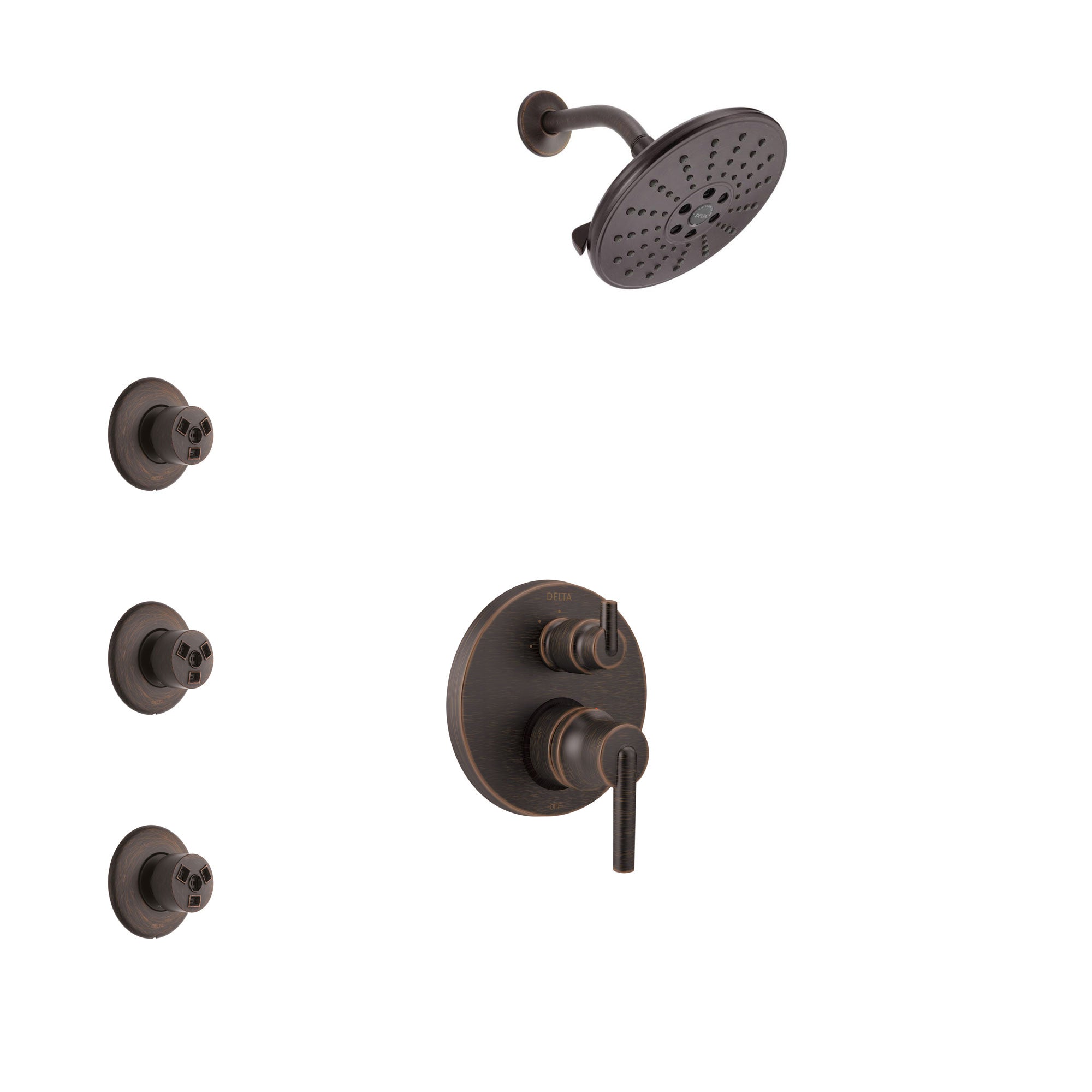 Delta Trinsic Venetian Bronze Finish Shower System with Control Handle, Integrated 3-Setting Diverter, Showerhead, and 3 Body Sprays SS24859RB1