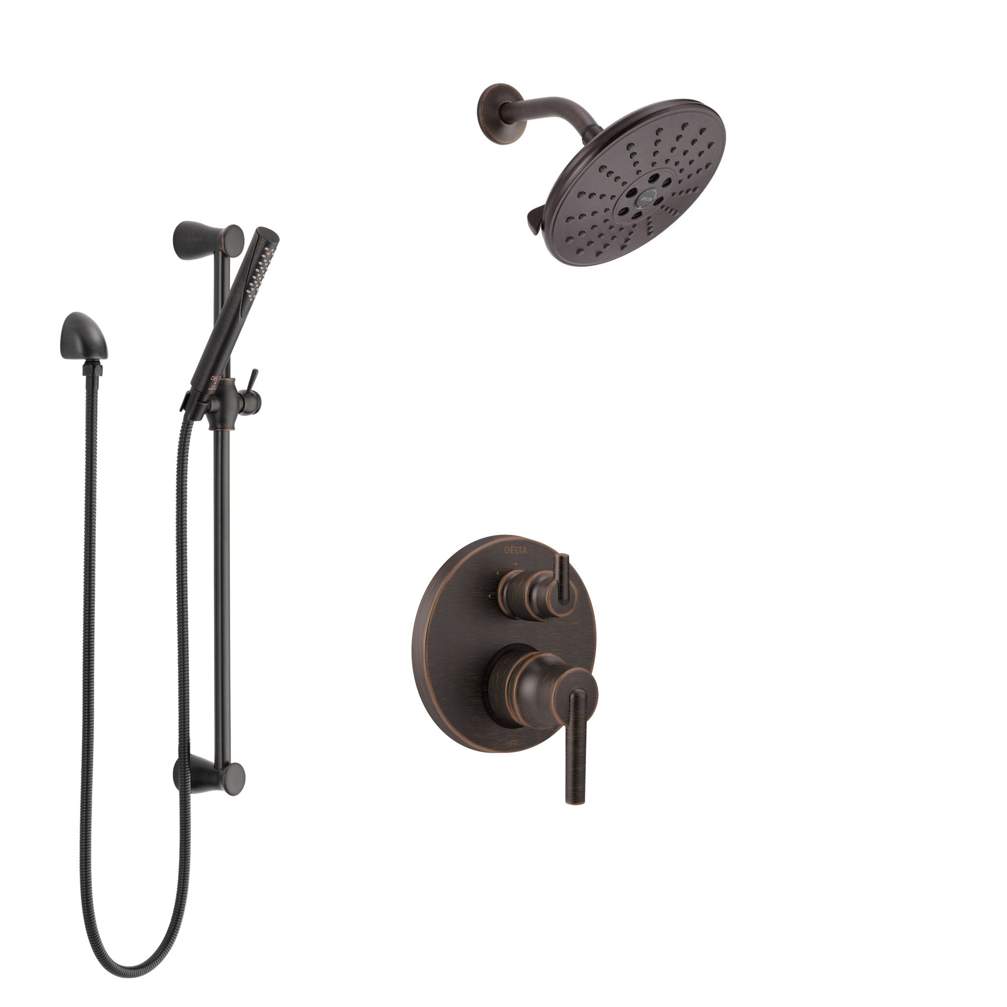 Delta Trinsic Venetian Bronze Shower System with Control Handle, Integrated 3-Setting Diverter, Showerhead, and Hand Shower with Slidebar SS24859RB2