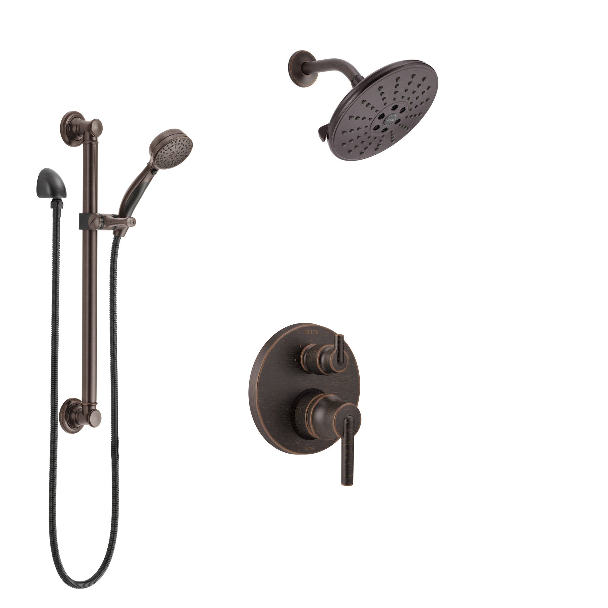 Delta Trinsic Venetian Bronze Shower System with Control Handle, Integrated 3-Setting Diverter, Showerhead, and Hand Shower with Grab Bar SS24859RB3
