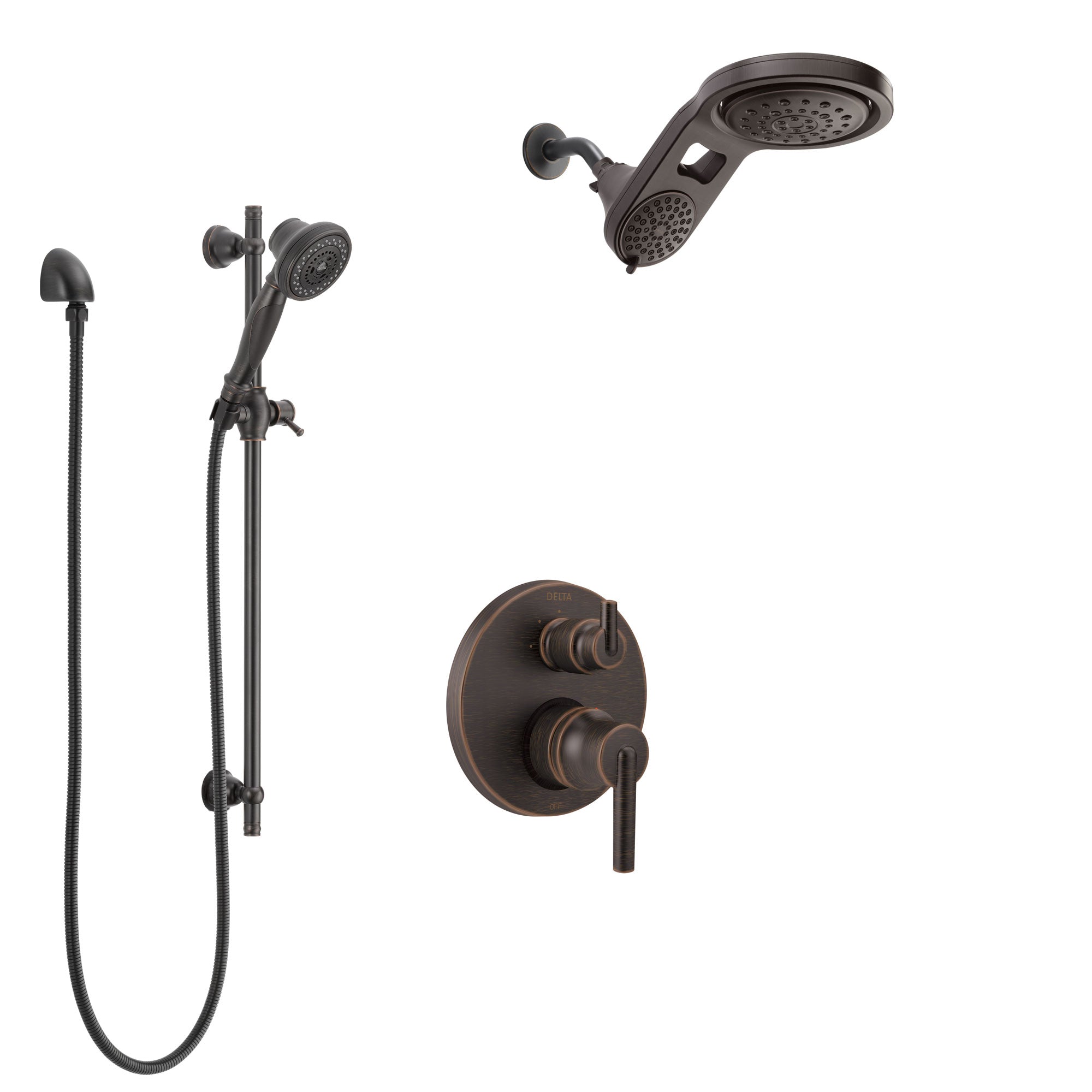 Delta Trinsic Venetian Bronze Shower System with Control Handle, Integrated Diverter, Dual Showerhead, and Hand Shower with Slidebar SS24859RB5