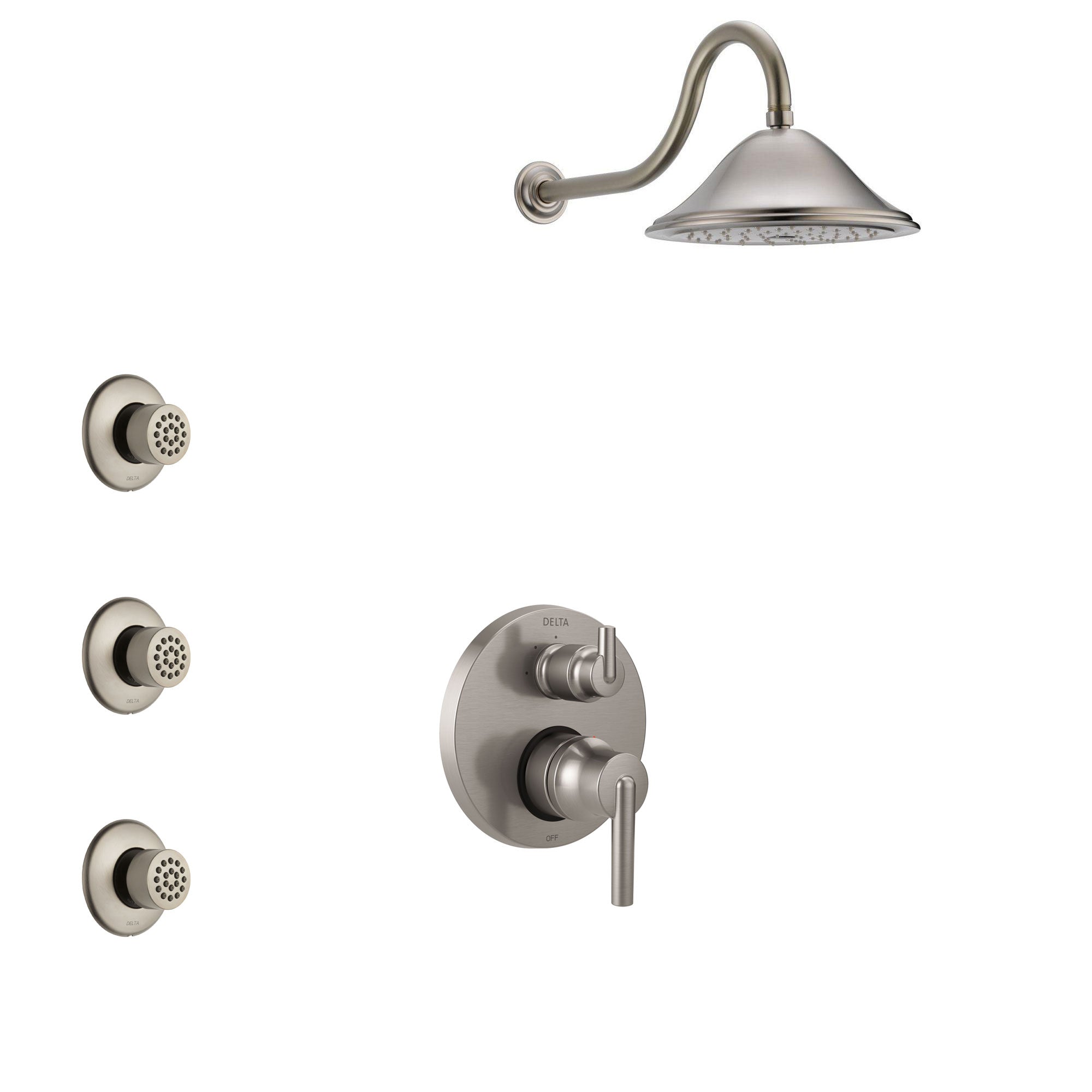 Delta Trinsic Stainless Steel Finish Shower System with Control Handle, Integrated 3-Setting Diverter, Showerhead, and 3 Body Sprays SS24859SS10