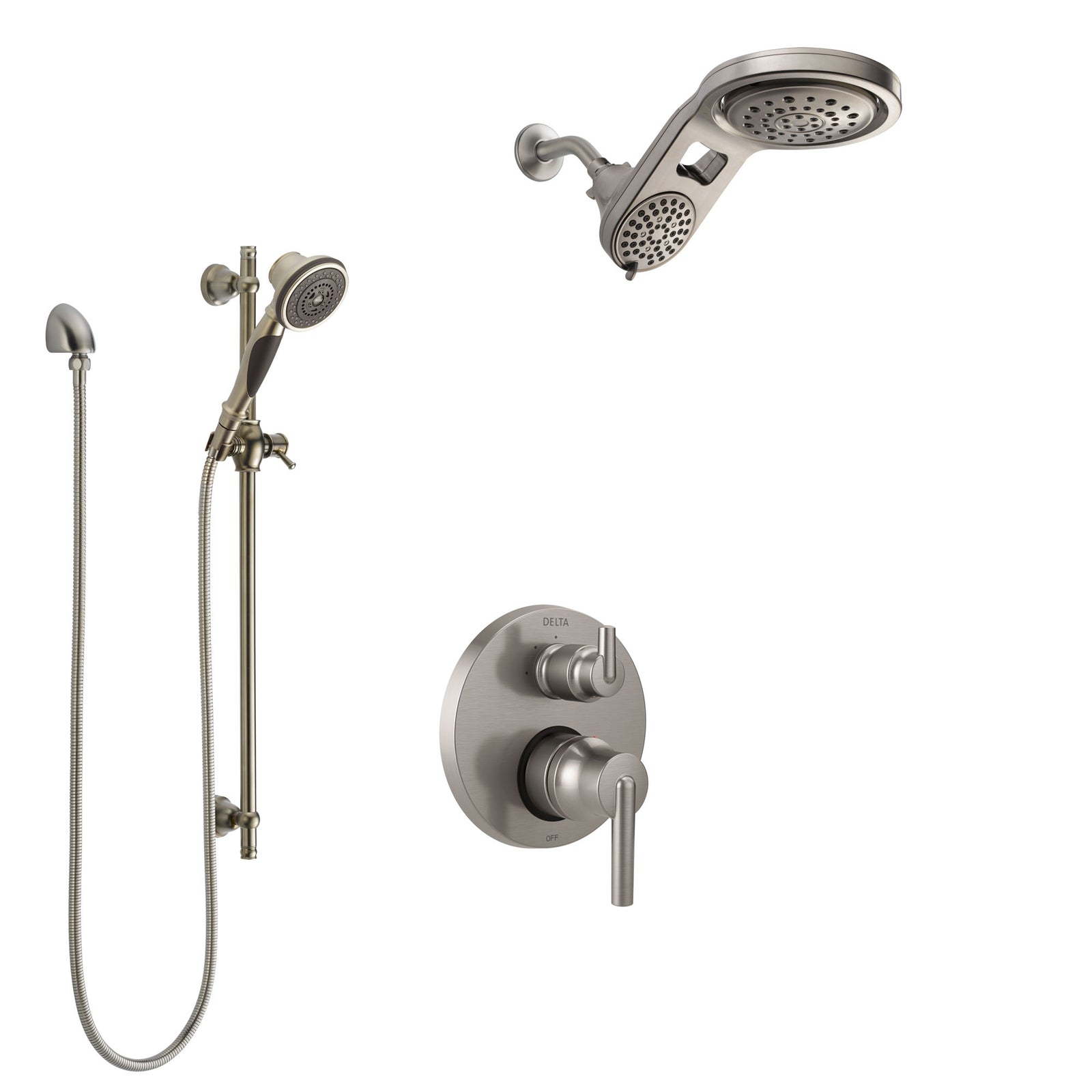 Delta Trinsic Stainless Steel Finish Shower System with Control Handle, Integrated Diverter, Dual Showerhead, and Hand Shower SS24859SS12