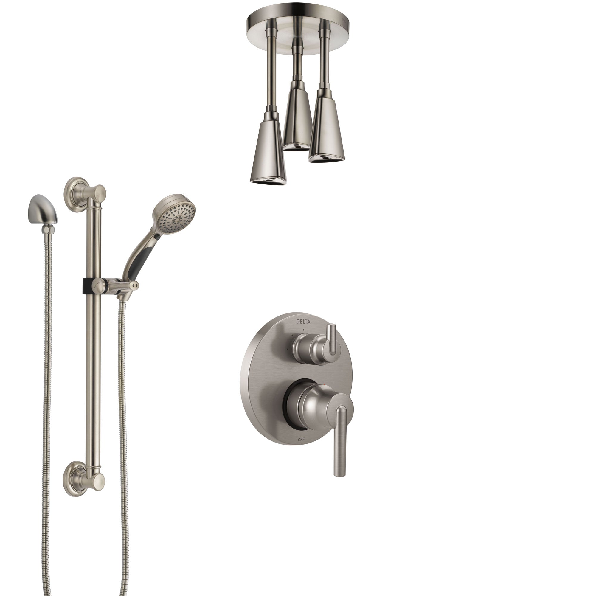 Delta Trinsic Stainless Steel Finish Shower System with Control Handle, Integrated Diverter, Ceiling Showerhead, and Grab Bar Hand Shower SS24859SS1