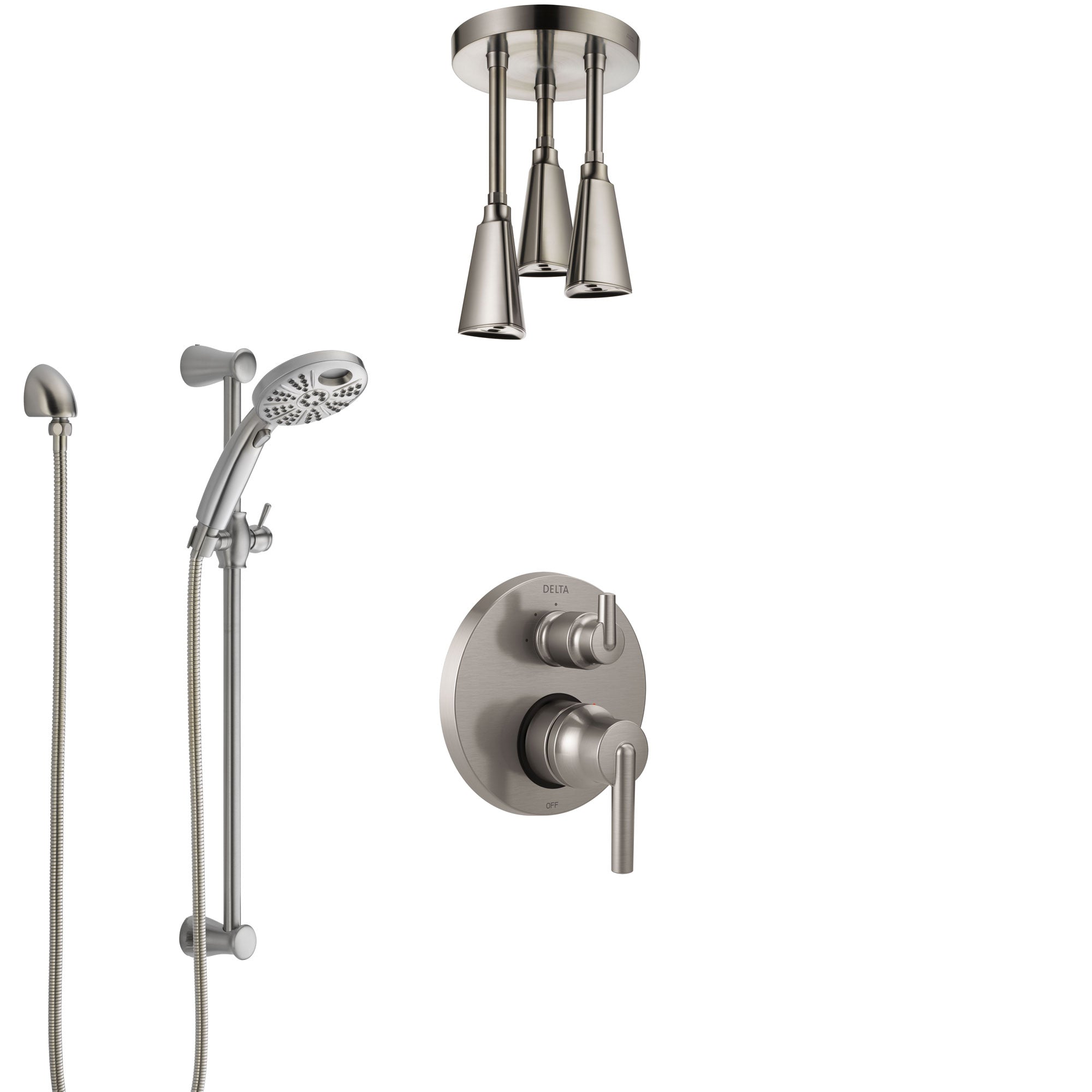 Delta Trinsic Stainless Steel Finish Shower System with Control Handle, Integrated Diverter, Ceiling Mount Showerhead, & Temp2O Hand Shower SS24859SS3