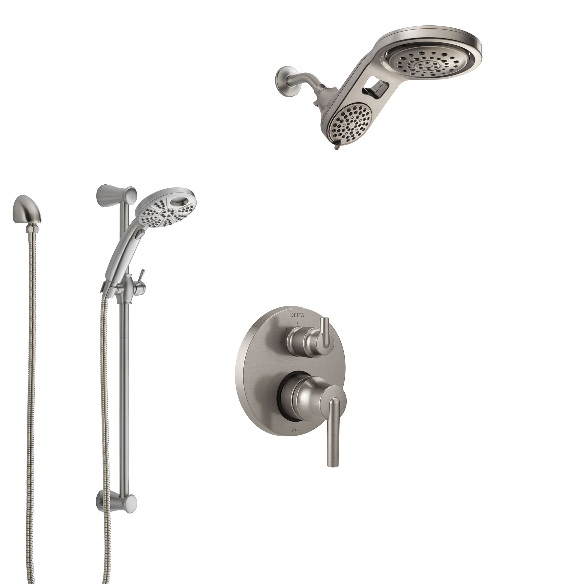 Delta Trinsic Stainless Steel Finish Shower System with Control Handle, Integrated Diverter, Dual Showerhead, and Temp2O Hand Shower SS24859SS4