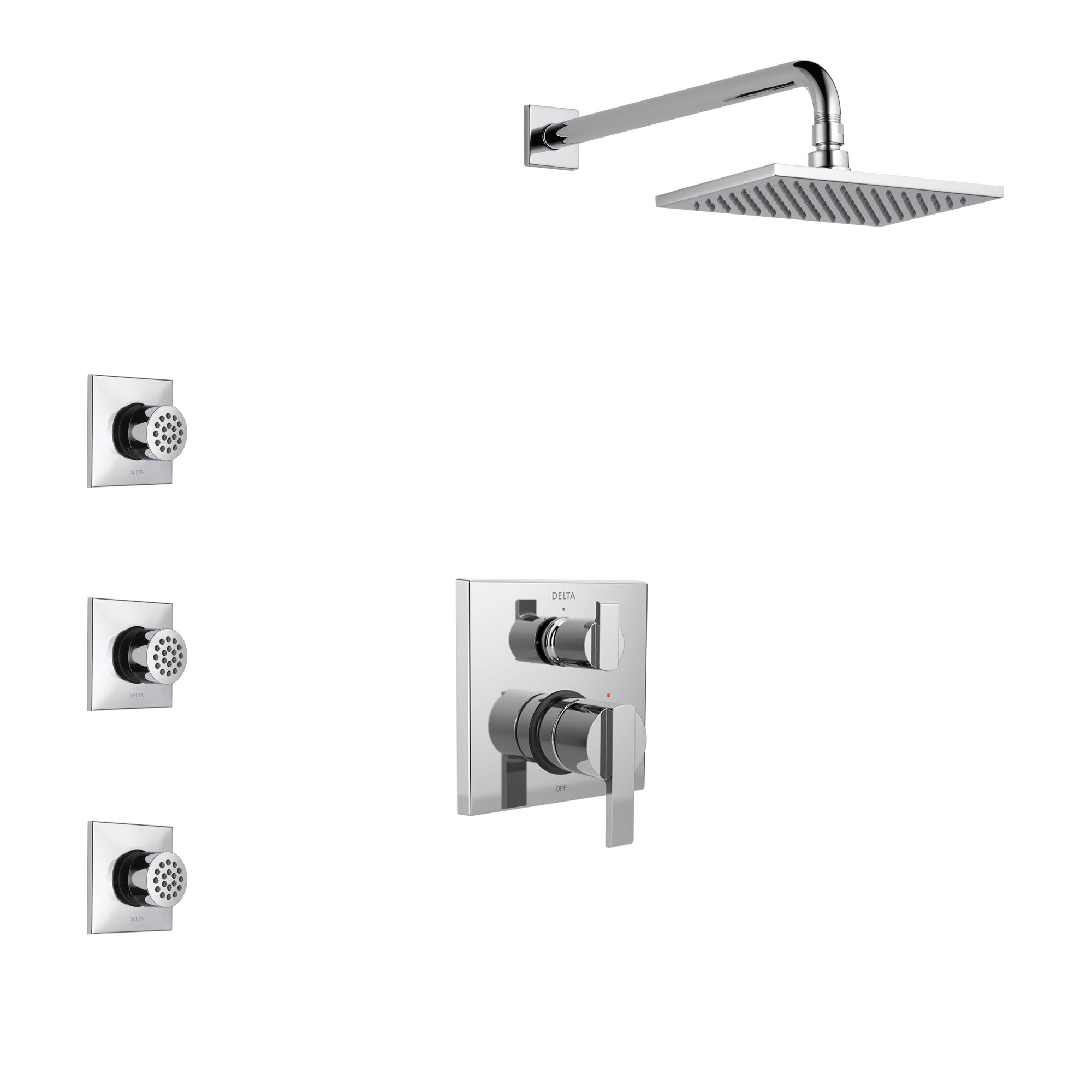 Delta Ara Chrome Finish Shower System with Control Handle, Integrated 3-Setting Diverter, Showerhead, and 3 Body Sprays SS2486711