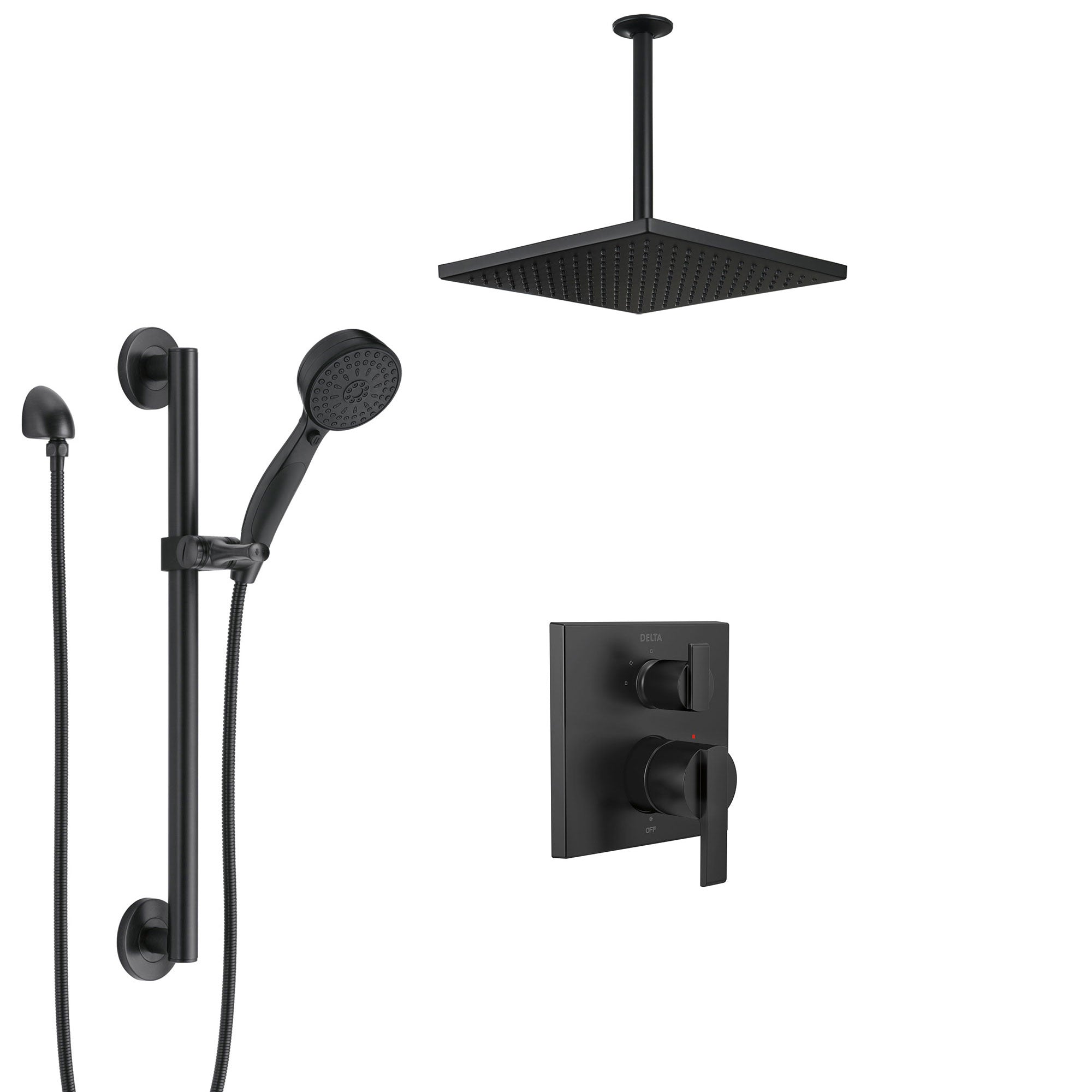 Delta Ara Matte Black Modern Shower System with Integrated Diverter wi 