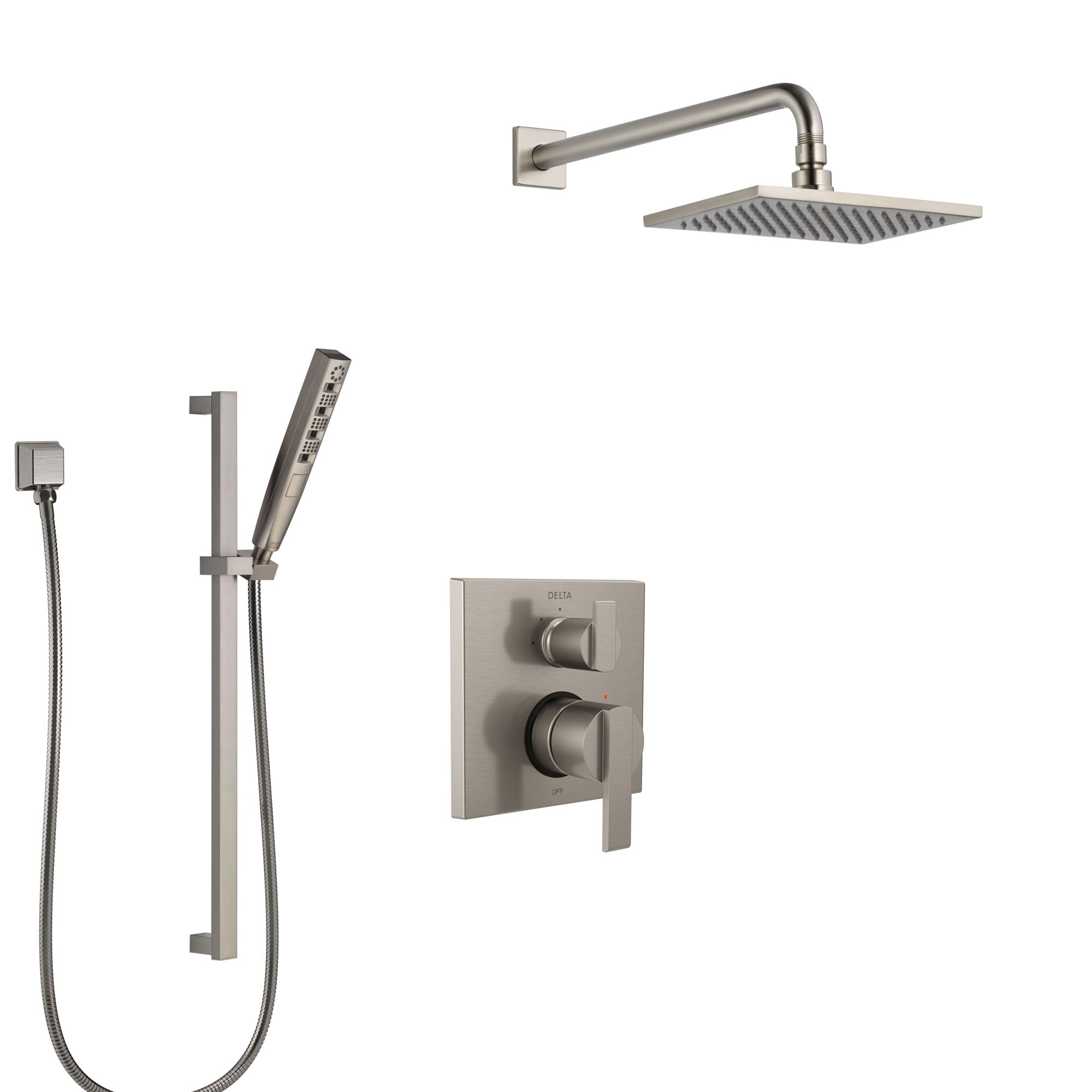 Delta Ara Stainless Steel Finish Shower System with Control Handle, Integrated Diverter, Showerhead, and Hand Shower with Slidebar SS24867SS8