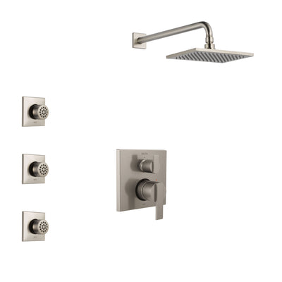 Delta Ara Stainless Steel Finish Shower System with Control Handle, Integrated 3-Setting Diverter, Showerhead, and 3 Body Sprays SS24867SS9