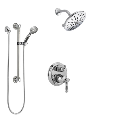Delta Cassidy Chrome Finish Shower System with Control Handle, Integrated 3-Setting Diverter, Showerhead, and Hand Shower with Grab Bar SS248975