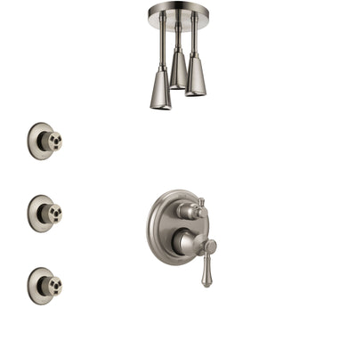 Delta Cassidy Stainless Steel Finish Shower System with Control Handle, Integrated Diverter, Ceiling Mount Showerhead, and 3 Body Sprays SS24897SS10