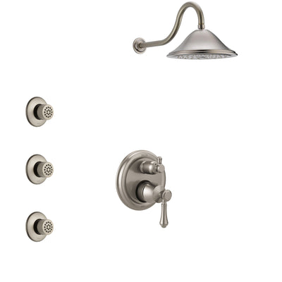 Delta Cassidy Stainless Steel Finish Shower System with Control Handle, Integrated 3-Setting Diverter, Showerhead, and 3 Body Sprays SS24897SS3