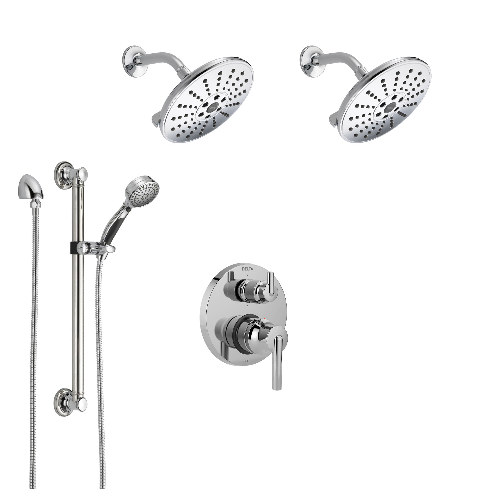 Delta Trinsic Chrome Finish Shower System with Control Handle, Integrated 6-Setting Diverter, 2 Showerheads, and Hand Shower with Grab Bar SS2495911