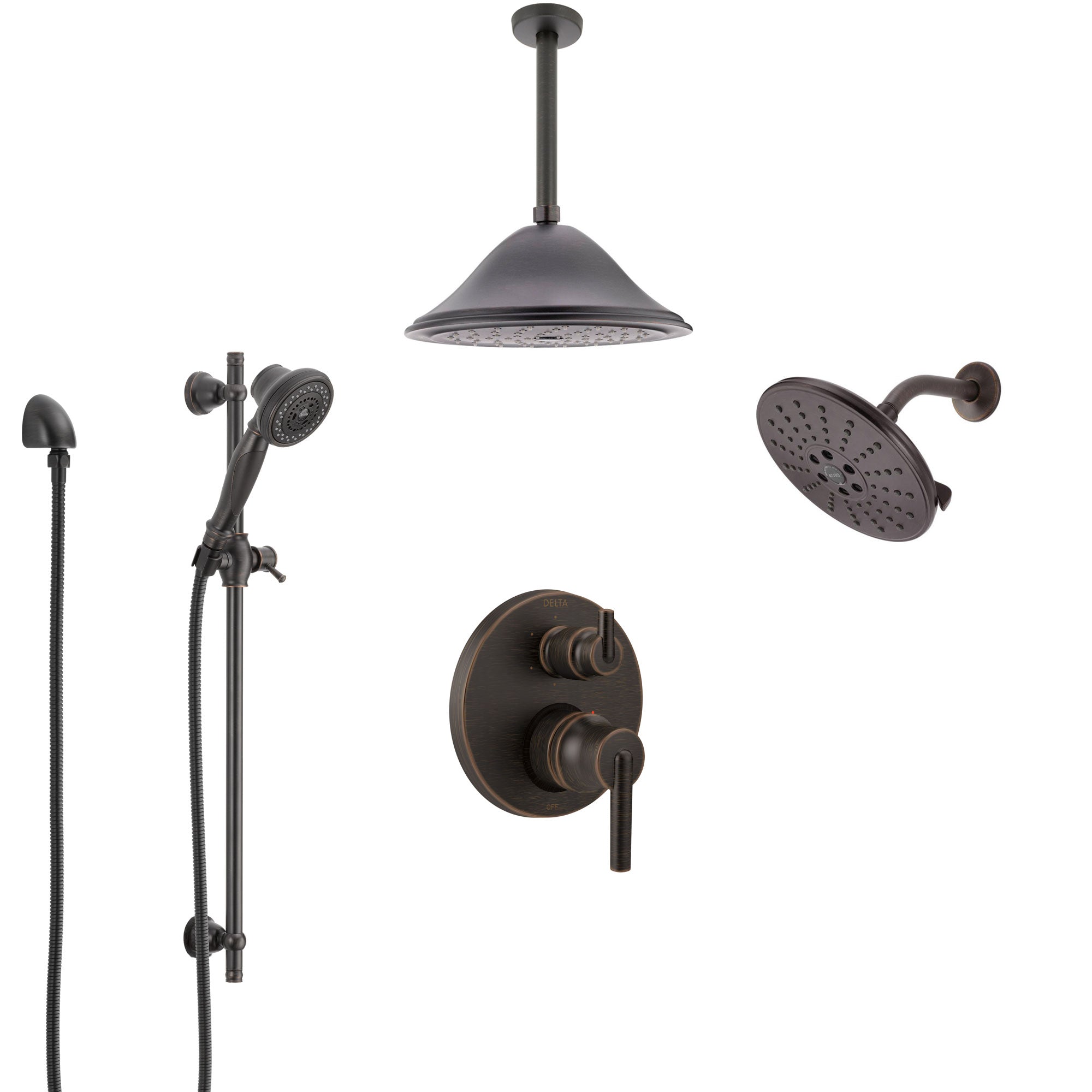 Delta Trinsic Venetian Bronze Shower System with Control Handle, Integrated Diverter, Showerhead, Ceiling Mount Showerhead, and Hand Shower SS24959RB6