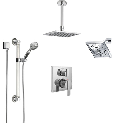 Delta Ara Chrome Shower System with Control Handle, Integrated Diverter, Showerhead, Ceiling Mount Showerhead, and Hand Shower with Grab Bar SS2496711