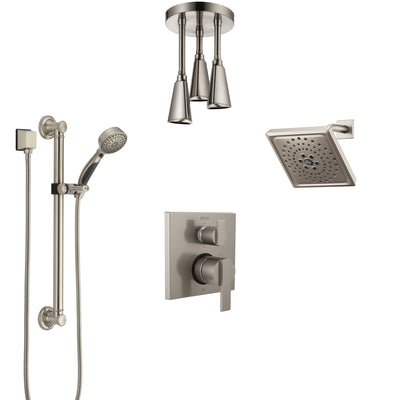 Delta Ara Stainless Steel Finish Integrated Diverter Shower System Control Handle, Showerhead, Ceiling Showerhead, and Grab Bar Hand Shower SS24967SS9