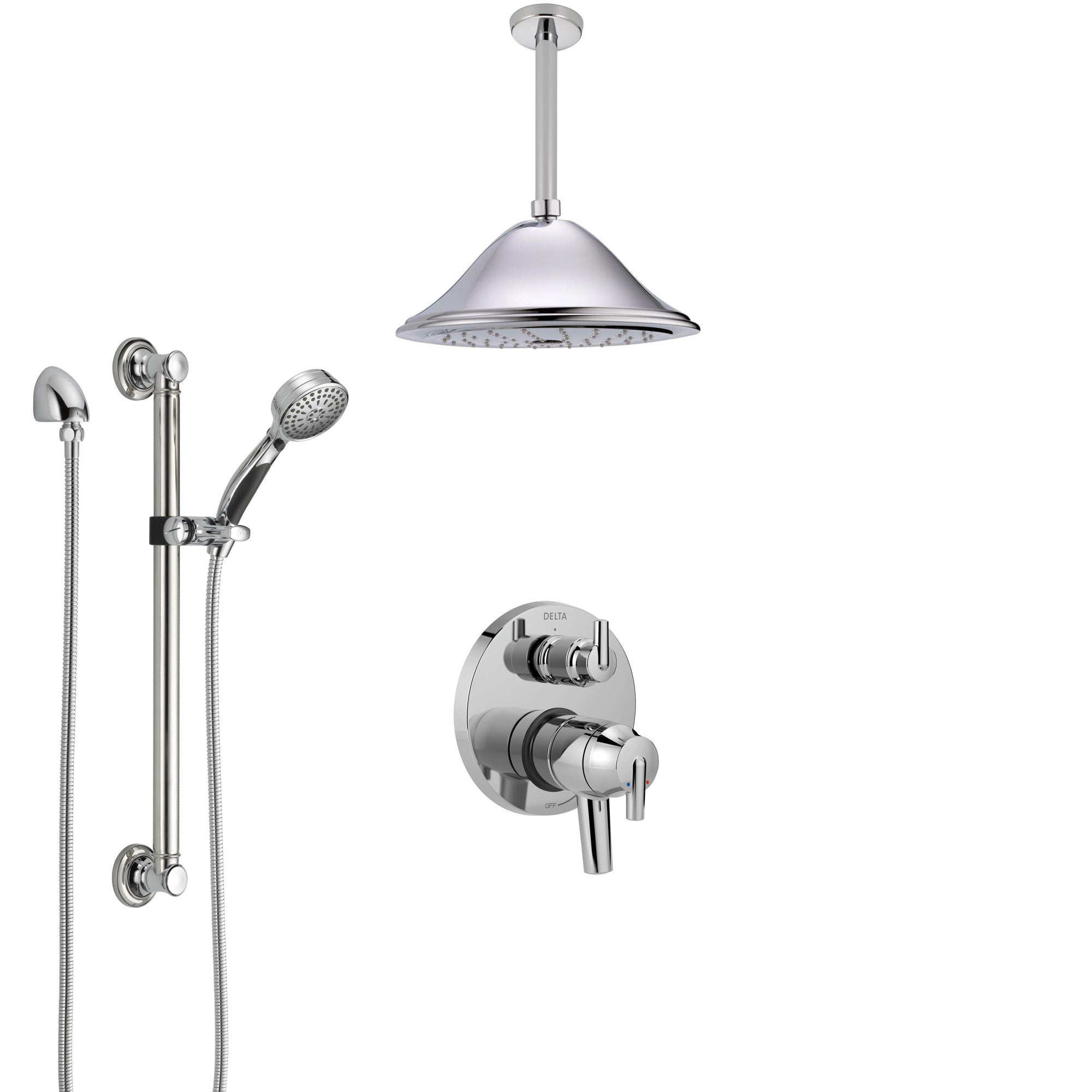 Delta Trinsic Chrome Shower System with Dual Control Handle, Integrated Diverter, Ceiling Mount Showerhead, and Hand Shower with Grab Bar SS278591